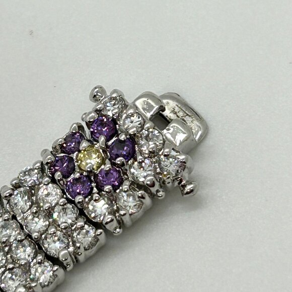 Vintage Rhinestone Tennis Bracelet Multicolor Flower Design W/ Safety Clasp 7.5" - Picture 6 of 16